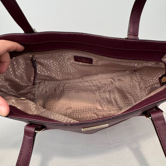 NWT Kate Spade New York Mulberry Red Leather Tote Bag With Gold Hardware & Zip C - Picture 6 of 10